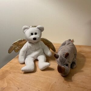 Beanie Baby Halo Bear and Spike Rhino